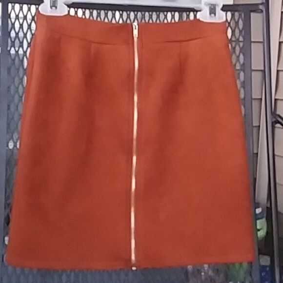 Faux Suede Mini Skirt by Windsor Gold Toned Front Zipper Fall Theme Size Small - Picture 1 of 6